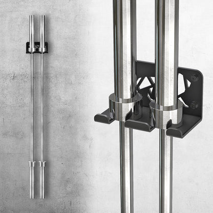 Kipika Versatile Wall Mounted Barbell Holder with 2-Hooks Storage Rack for Barbell Bars Holds Under 33mm Bar Size and Fitness Accessories Space-Efficient Gym Organization for Home & Commercial Use