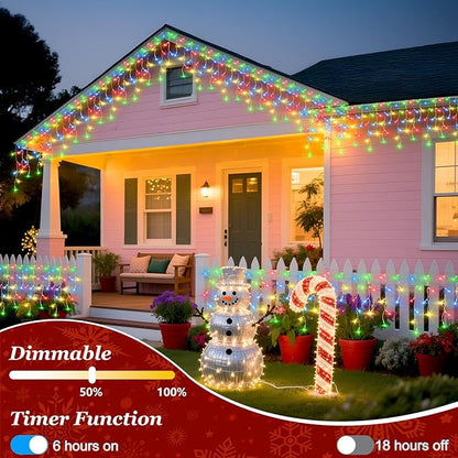 504 LED Fairy lights for Bedroom, 50ft Christmas Window Lights with 112 Drops 12 Modes, Dimmable Curtain Lights, String Lights Indoor Outdoor for Holiday Wedding Party Home Decorations, Multicolor