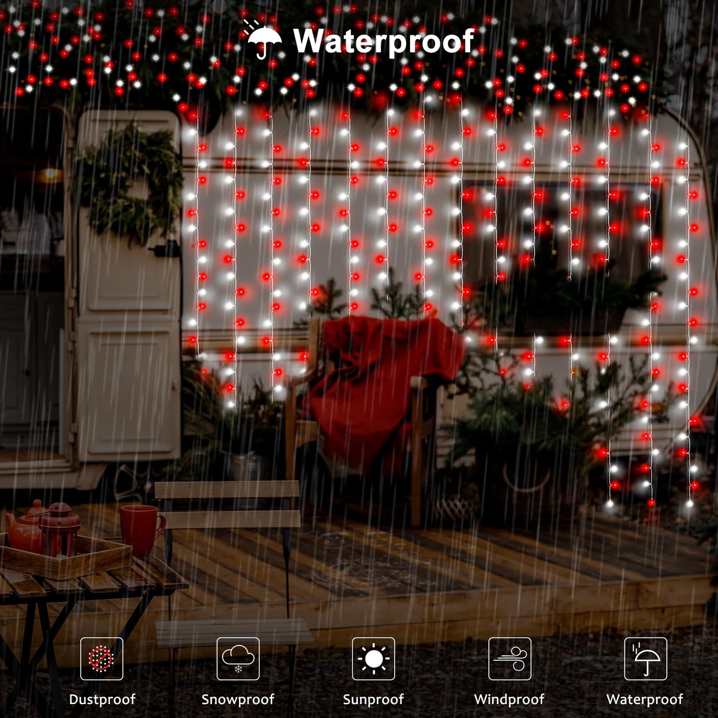 DealBeta Battery Operated Curtain Lights Christmas Red White with Remote 9.8×9.8ft
