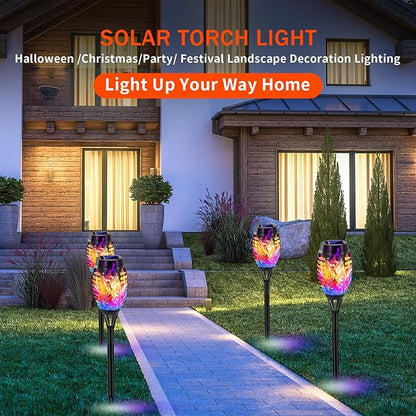 Swingers Solar Lights Outdoor,Halloween Solar Torch Lights with Flickering Flame,Waterproof Outdoor Garden Lights for Outside Patio Pathway Yard Decorations(12, Multicolor)