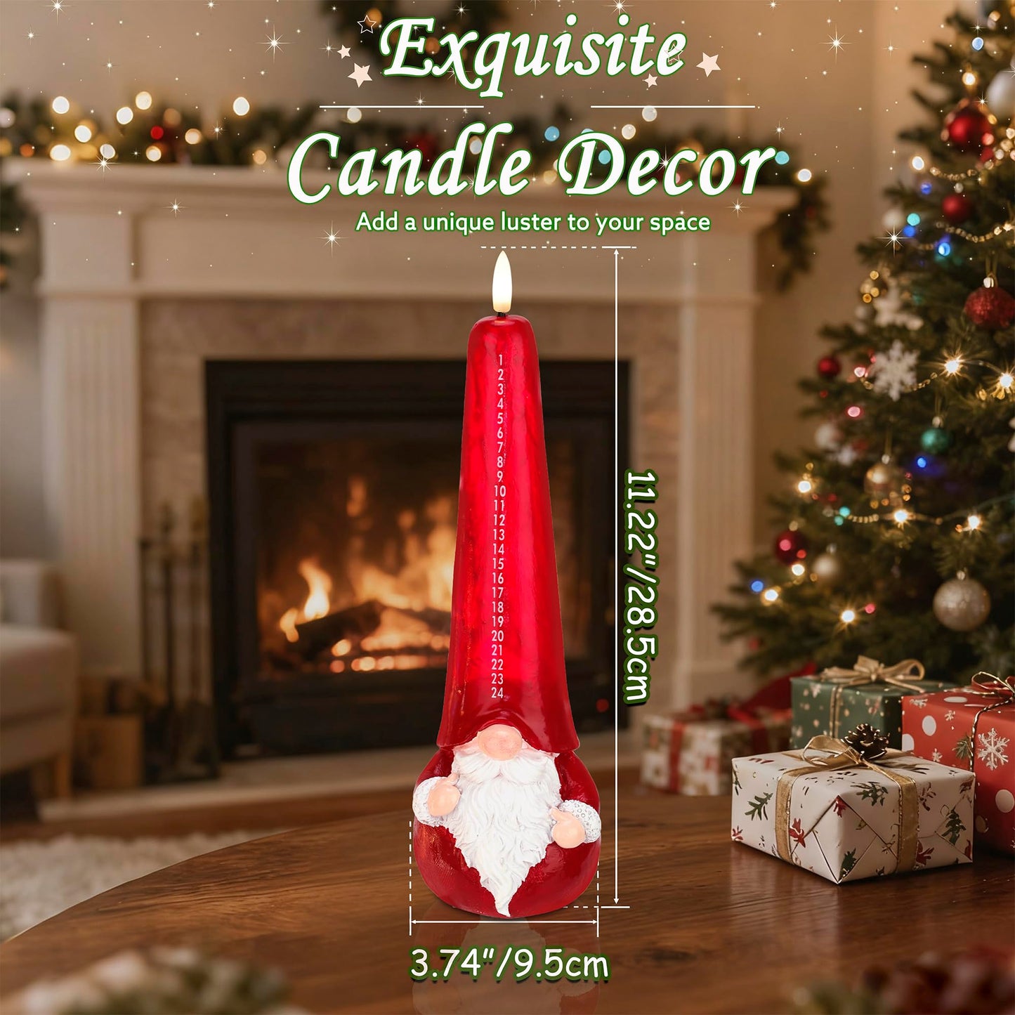 AFINETH Christmas Flameless Candles with Remote, Xmas Countdown Candle, Santa Claus Countdown to Christmas Battery Operated Candles, Red Flameless Advent Candles for Mantel Decor