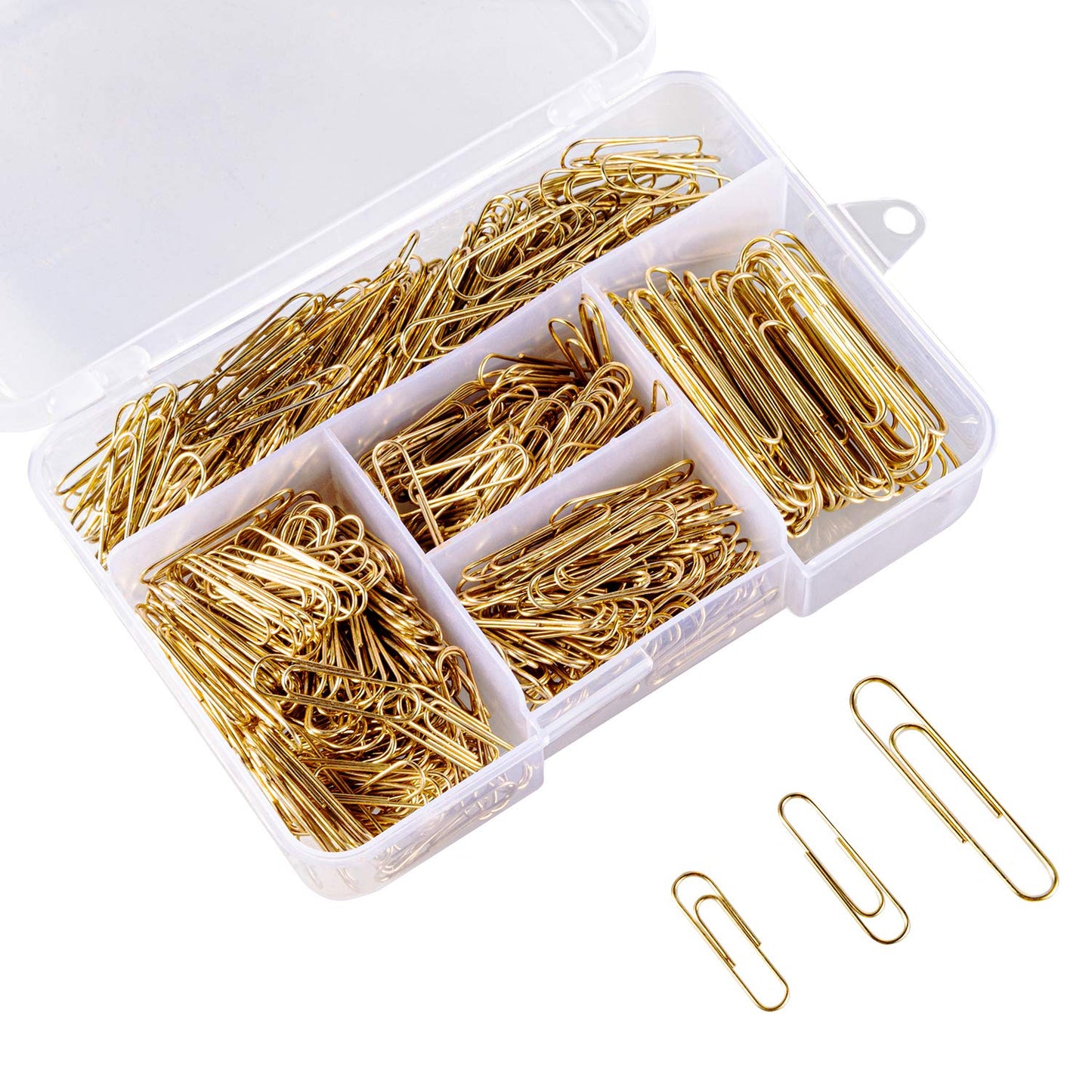 Deoot 600 Paper Clips,Office Gold Paper Clips Assorted Sizes(Small,Medium and Jumbo) 28 mm,33mm,50 mm