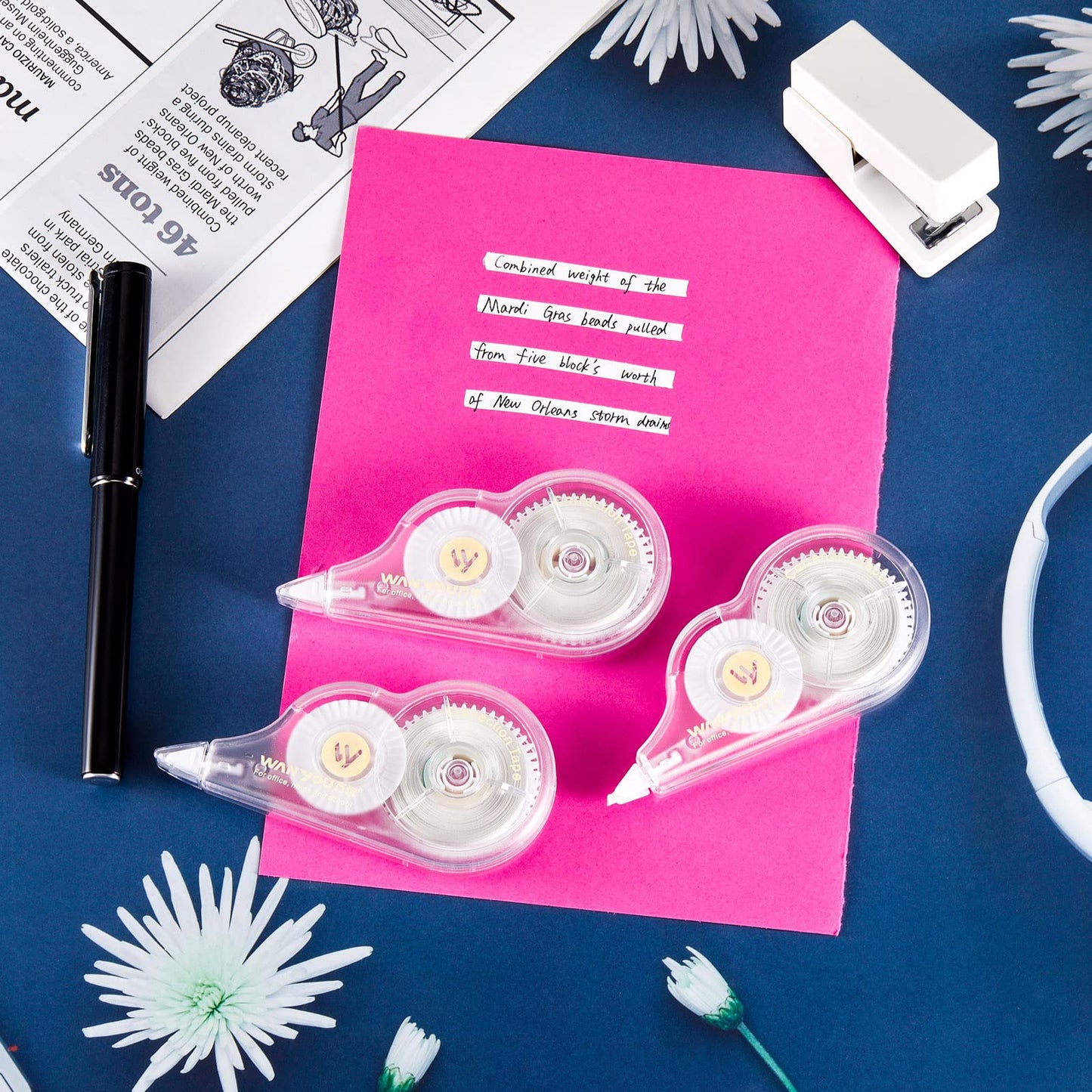 Lewtemi 60 Pcs White Correction Tape Bulk, 39.4 ft Wrong out Tear Resistant Tape Easy to Use Applicator for Office School Teachers Note Taking Journal Scrapbooking Home Supplies