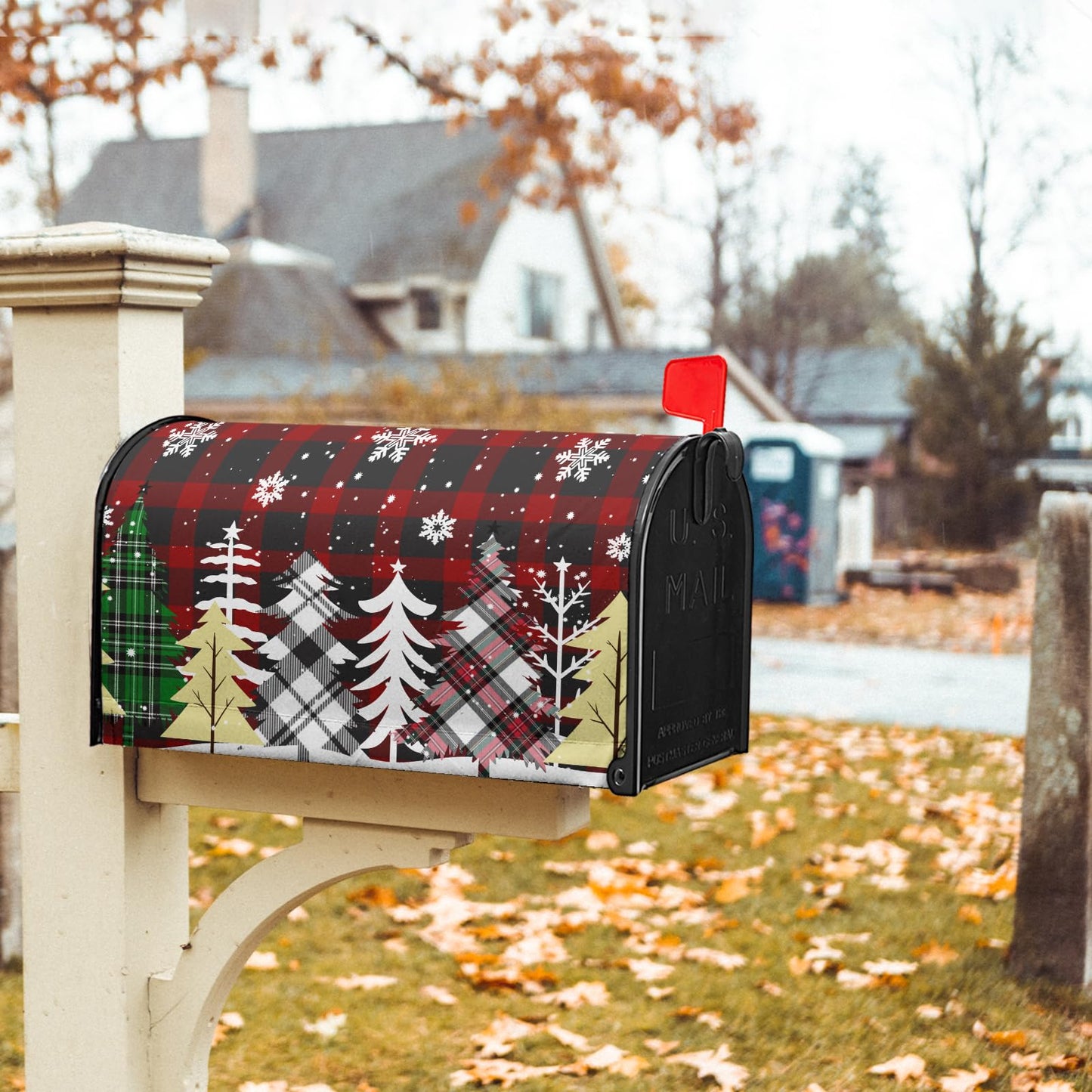 Christmas Tree Magnetic Mailbox Cover Large Size 25.5x21 Inch Winter Snowflake Buffalo Plaid Decorative Mail Box Post Covers Happy Holiday Xmas Letter Box Wraps for Home Outdoor Garden Yard Decor