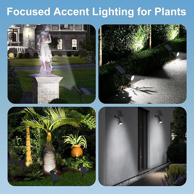 Solar Spot Lights Outdoor, 4 Modes/6 Pack Solar Spotlights Waterproof, 180° Adjustable Powered Landscape Lights, Outdoor Solar Lights for Yard Garden Pathway Flag Tree Wall Statue Cool White