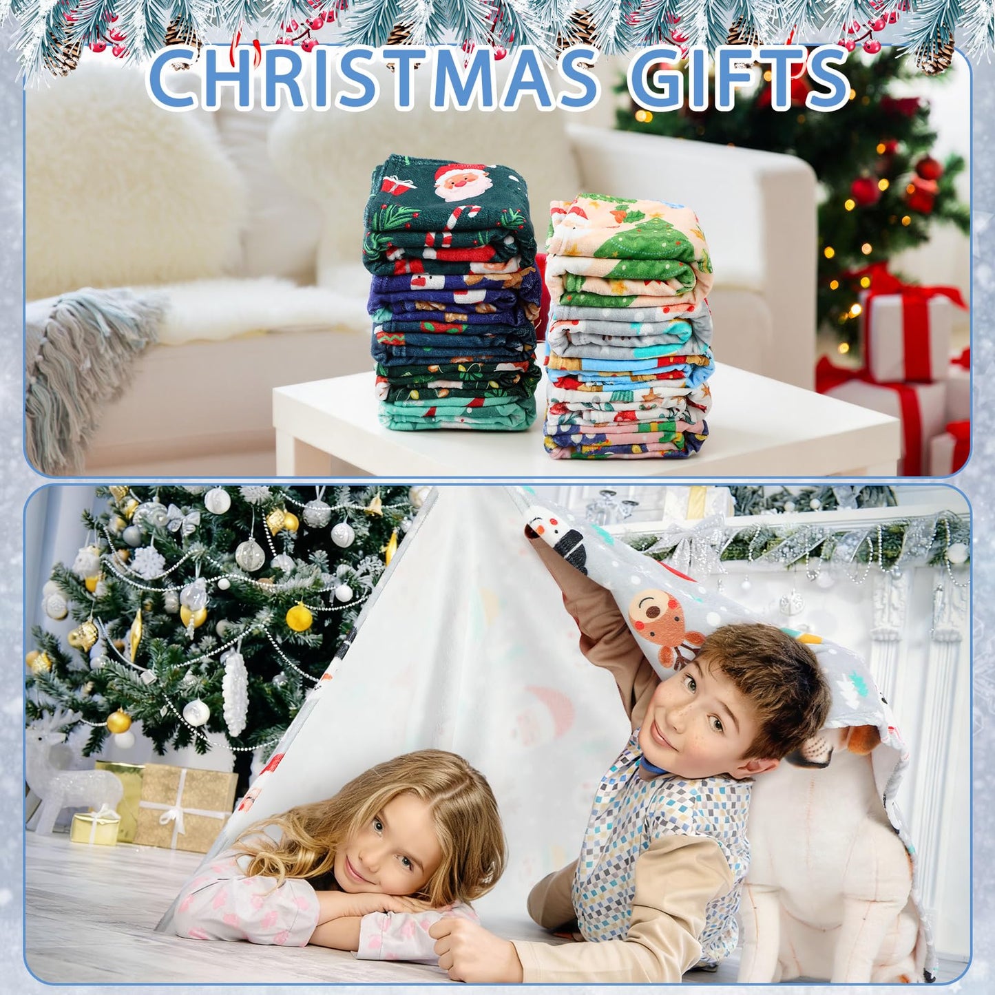 Gilprop 10 Pcs Christmas Throw Blanket, 51" x 39" Plush Fleece Holiday Blankets with Santa, Snowman, Reindeer Patterns for Sofa, Bed, Dorm, Xmas Party, Winter Decor and Gift