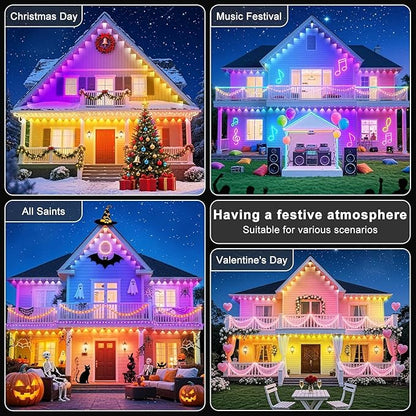 200FT Permanent Outdoor Lights for House Waterproof, IP67 LED Eave Lights with App/Remote Control, Outdoor Permanent led Lighting for House Roof Decor,Christmas,Party,All Holiday and Daily