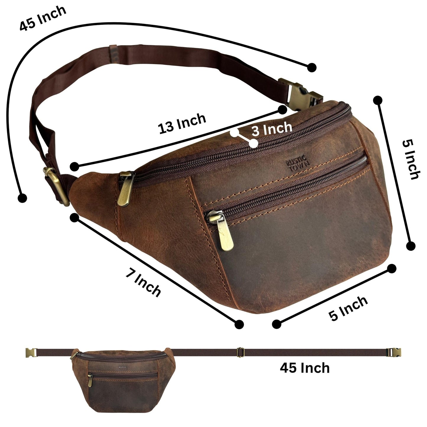 Leather Waist Pack for Men & Women - Full Grain Leather Fanny Bag, Adjustable Sling Purse & Chest Belt Bag - Multifunction Hip Bum Bag, Travel Pouch for Hiking Running & Cycling