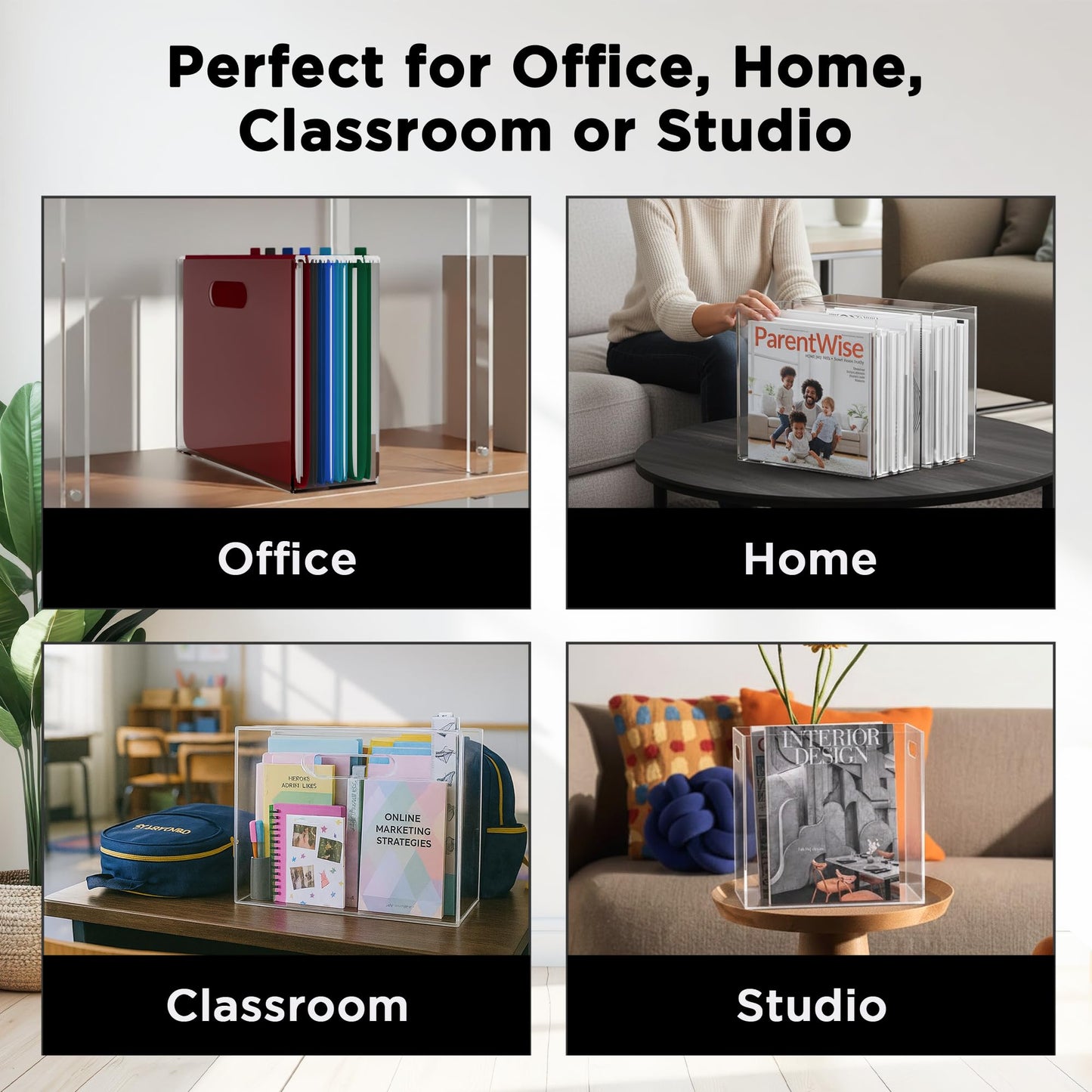 File Organizer for Desk - This Acrylic Storage Box is great for Office Organization - Its Modern Acrylic Magazine Holder makes a Great Gift for Home/Work Space