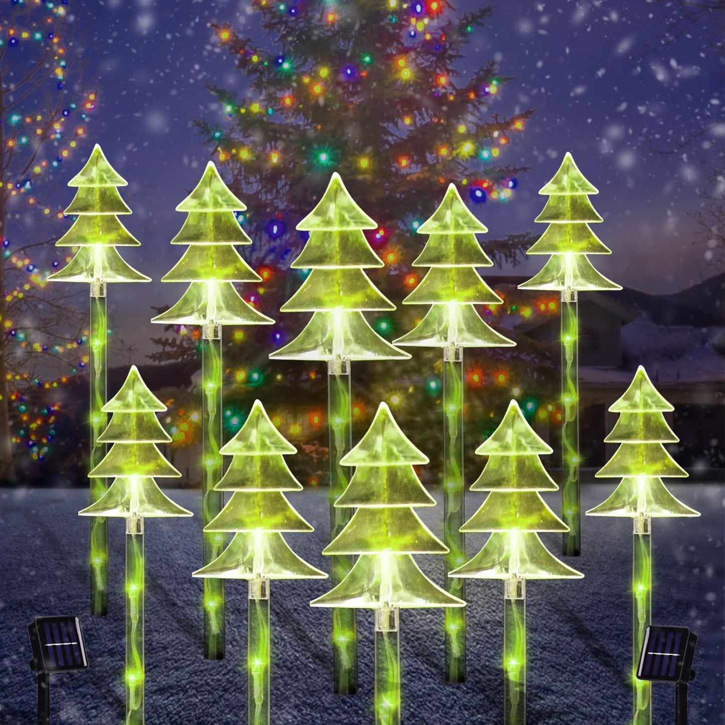 ILLUMINEW Christmas Solar Stake Lights, 5 Pack Waterproof Landscape Christmas Lights, Pathway Christmas Decorations, LED Lights for Yard Lawn Patio Walkway Decor (10PCS Tree-Green)