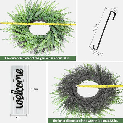 Boxwood Wreaths for Front Door, Green Artificial entryway Large Wreath, Sping Summer All Years Wall Door Home Farmhouse Decoration