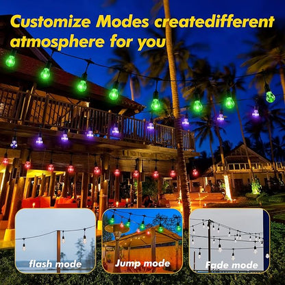 Auroraworld 35FT Solar RGB Outdoor String Lights, Dimmable Waterproof LED Patio Lights with Remote, 11 Shatterproof Edison Bulbs for Cafe Garden Party Decor