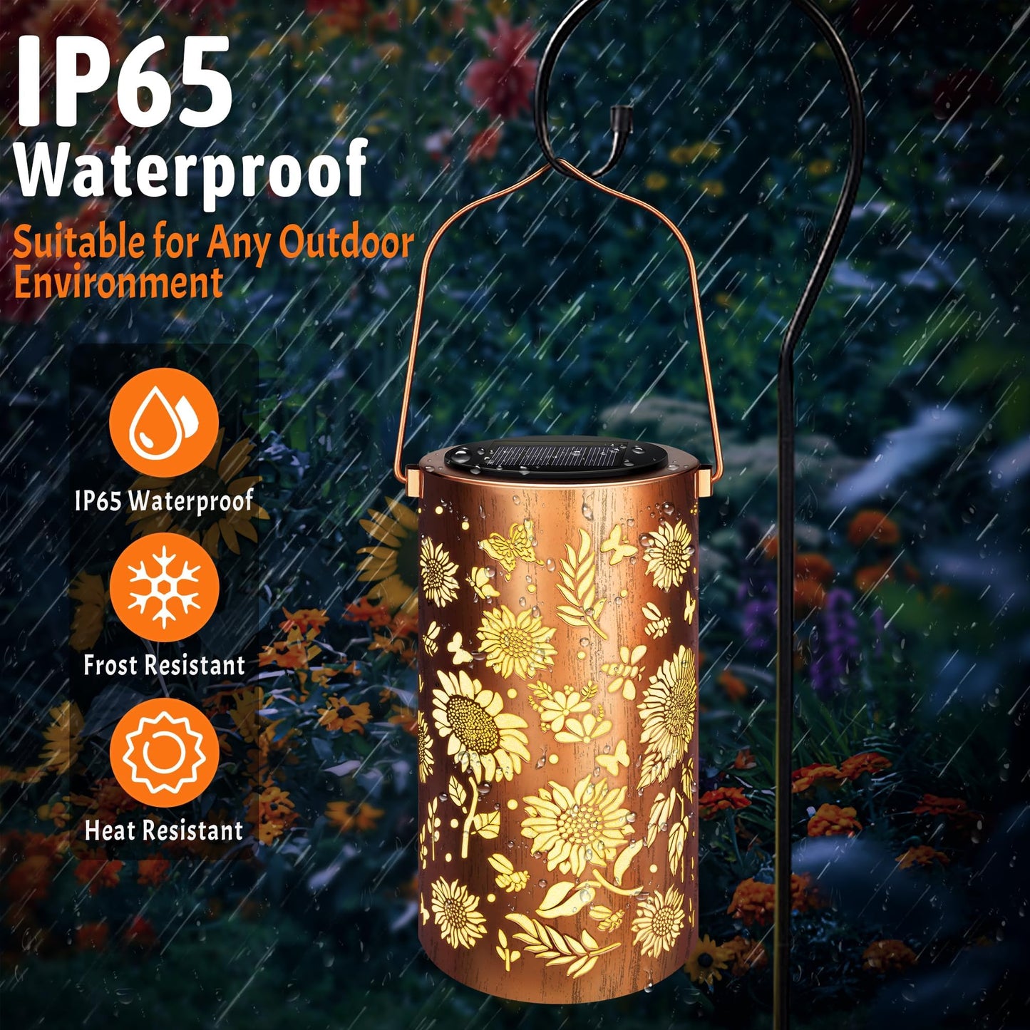 Sunflower Solar Lanterns Outdoor Waterproof, Metal Hanging Solar Garden Light, Decorative Sunflower Shadow Lanterns for Patio Porch Yard, Birthday Gifts for Women Mom Grandma