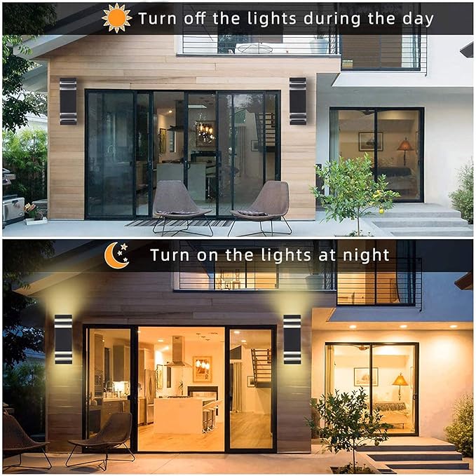 Outdoor Wall Sconce Light, LED Exterior Black Modern Wall Lamps, Porch Square Up and Down Wall Mount Lights for Garage Garden Balcony Entryway 2 Pack…