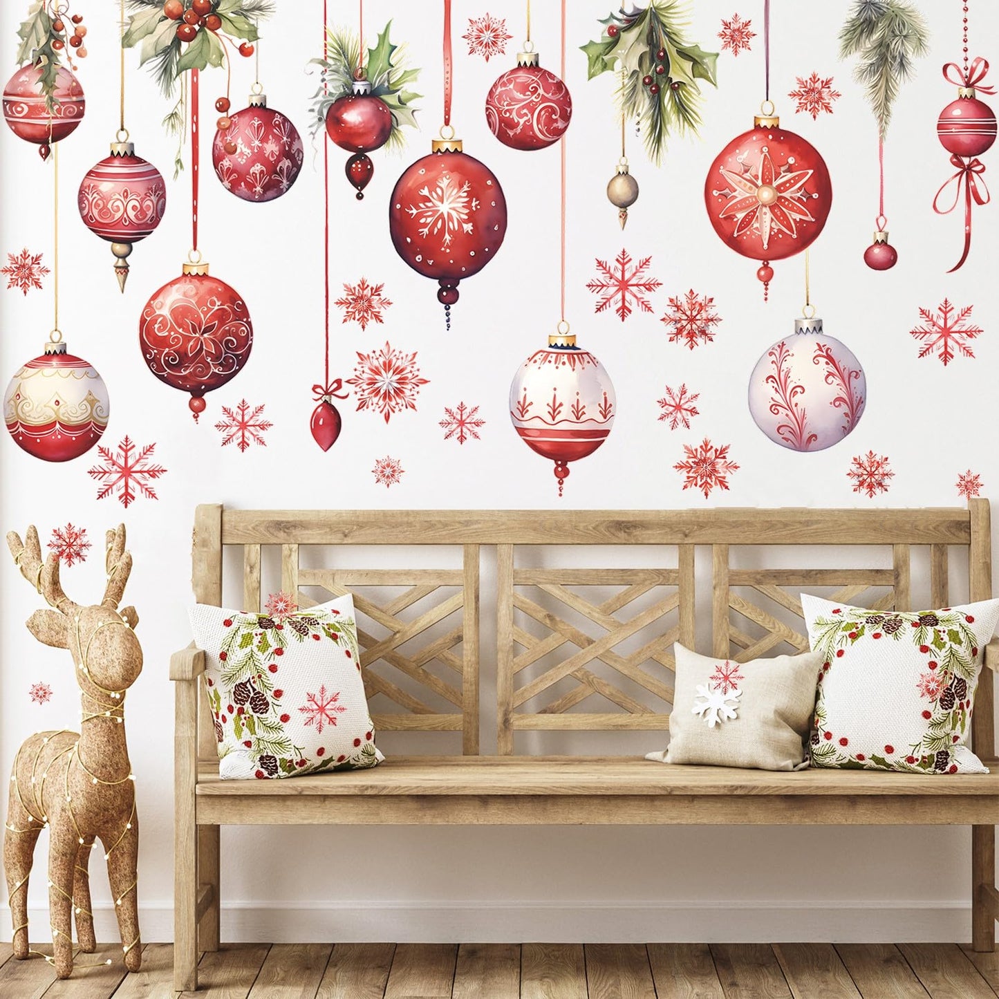 Merry Christmas Wall Decals Pine Cone Snowflake Wall Stickers Christmas Winter Home Wall Art Decor for Kids Room Classroom Office Bedroom Living Room Kitchen Playroom Decor (Snowflake)