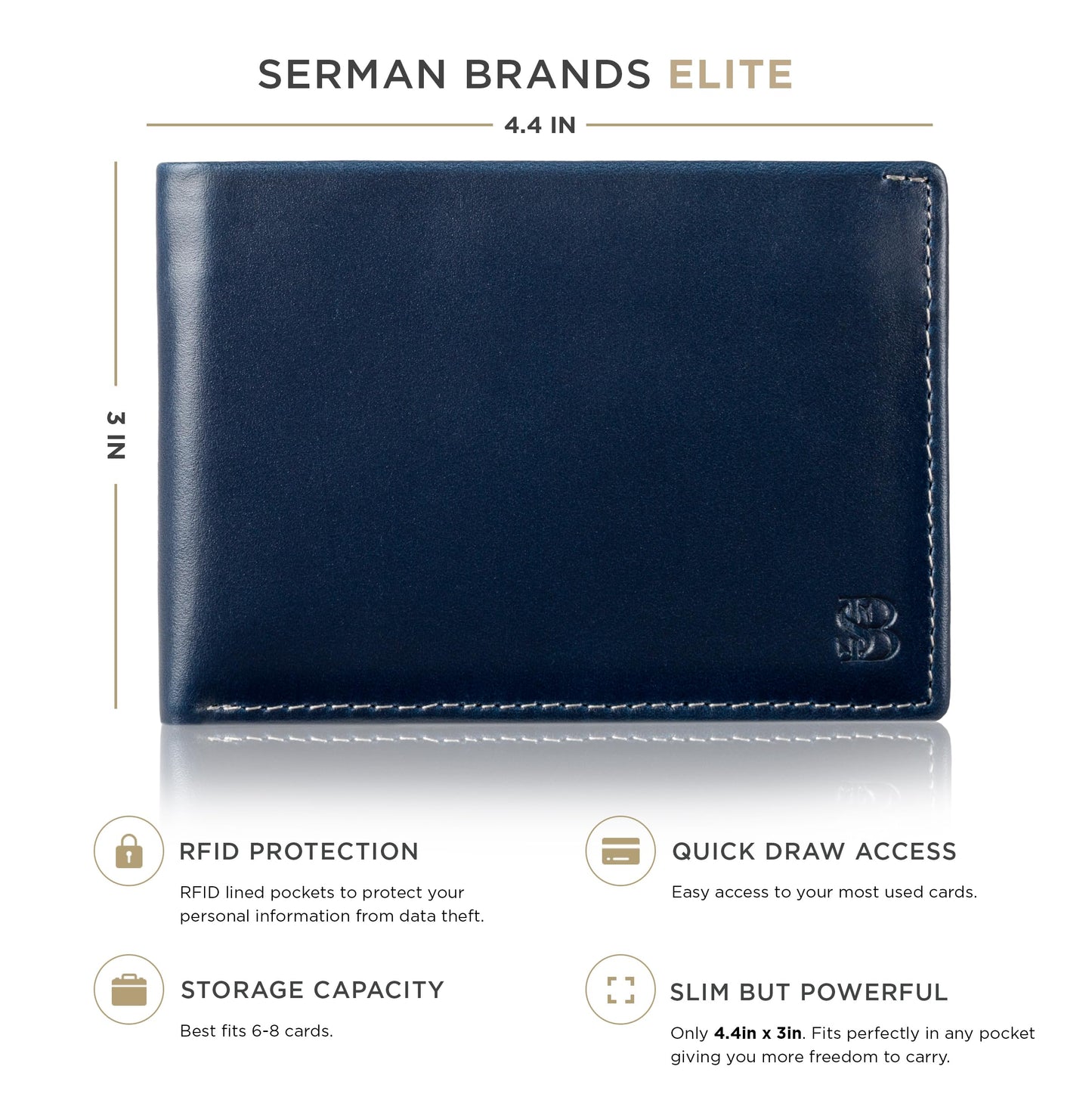 SERMAN BRANDS Mens Slim Bifold Wallet RFID Blocking Minimalist Front Pocket Full Grain Leather Wallets for Men - Thin & Stylish (Atlantic Blue Elite)