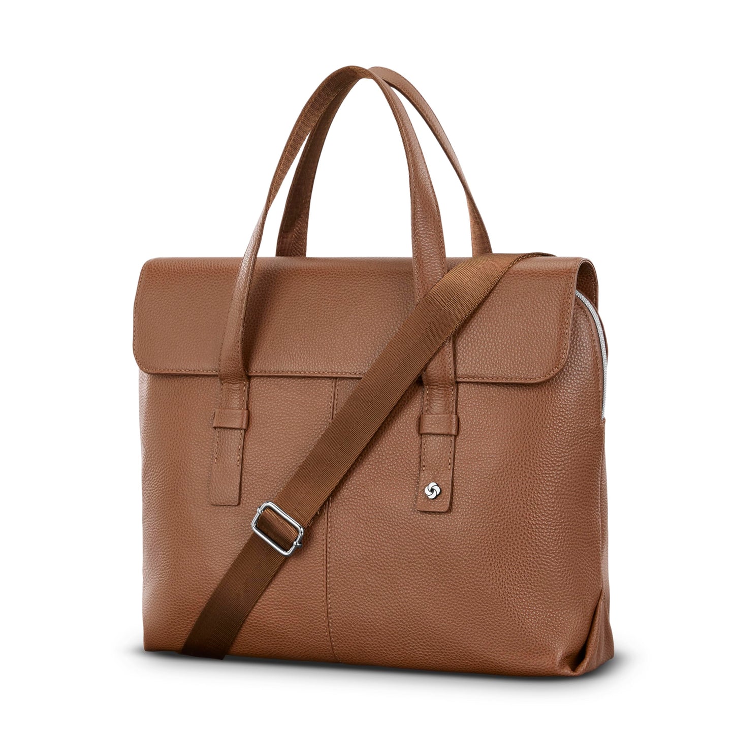 Samsonite Mobile Solution 2 Convertible Leather Briefcase, Pebbled Leather Laptop Bag with Crossbody Strap, Padded Sleeve, StackIt™ Strap & Organizational Pockets – Professional Work Tote - Cognac