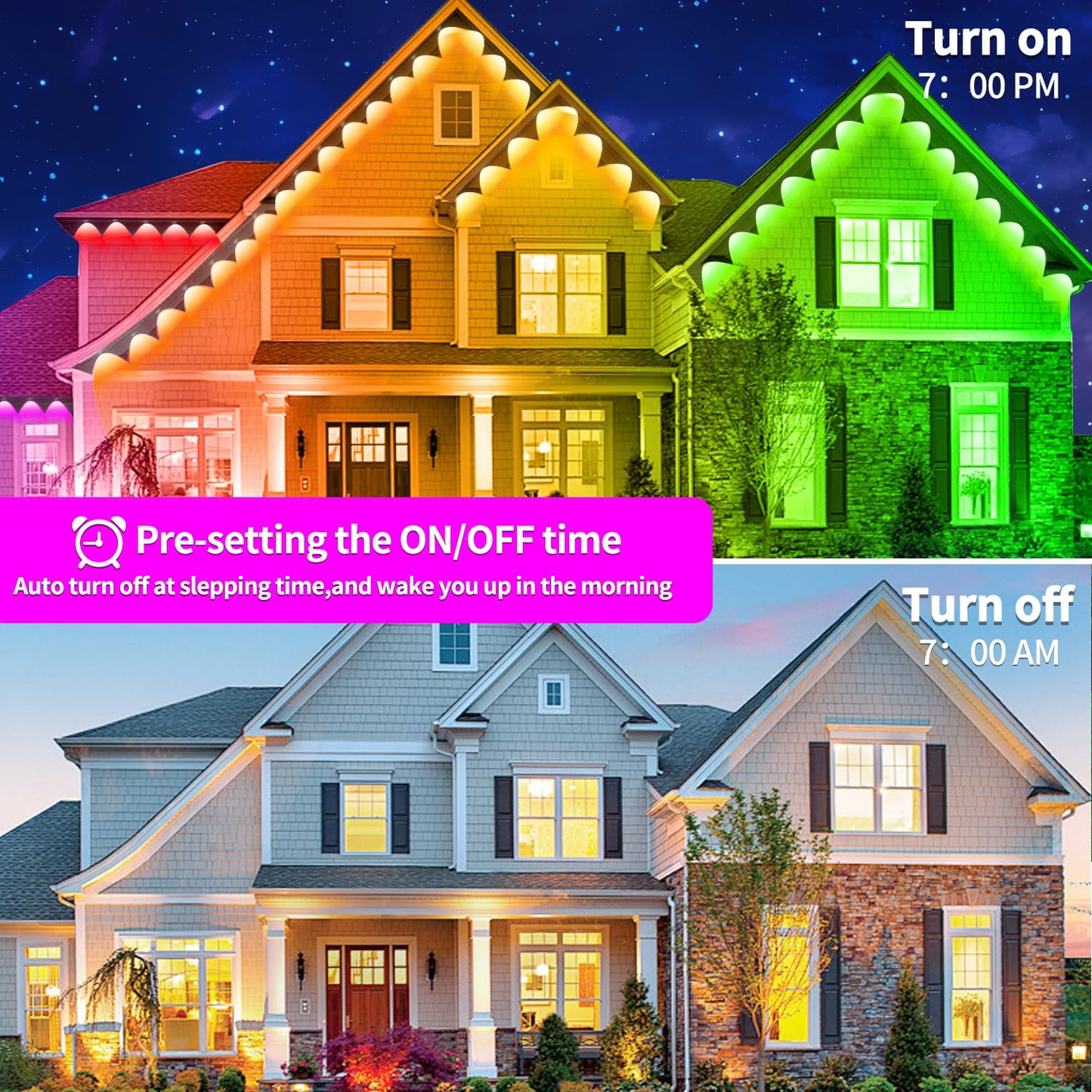 Rroetxi 300FT Permanent Outdoor Lights, IP67 Waterproof LED Lights, App/Remote Control Outside Light, Permanent Christmas Lights for House Christmas Party Festival Decoration (2 Rolls, 150 FT)