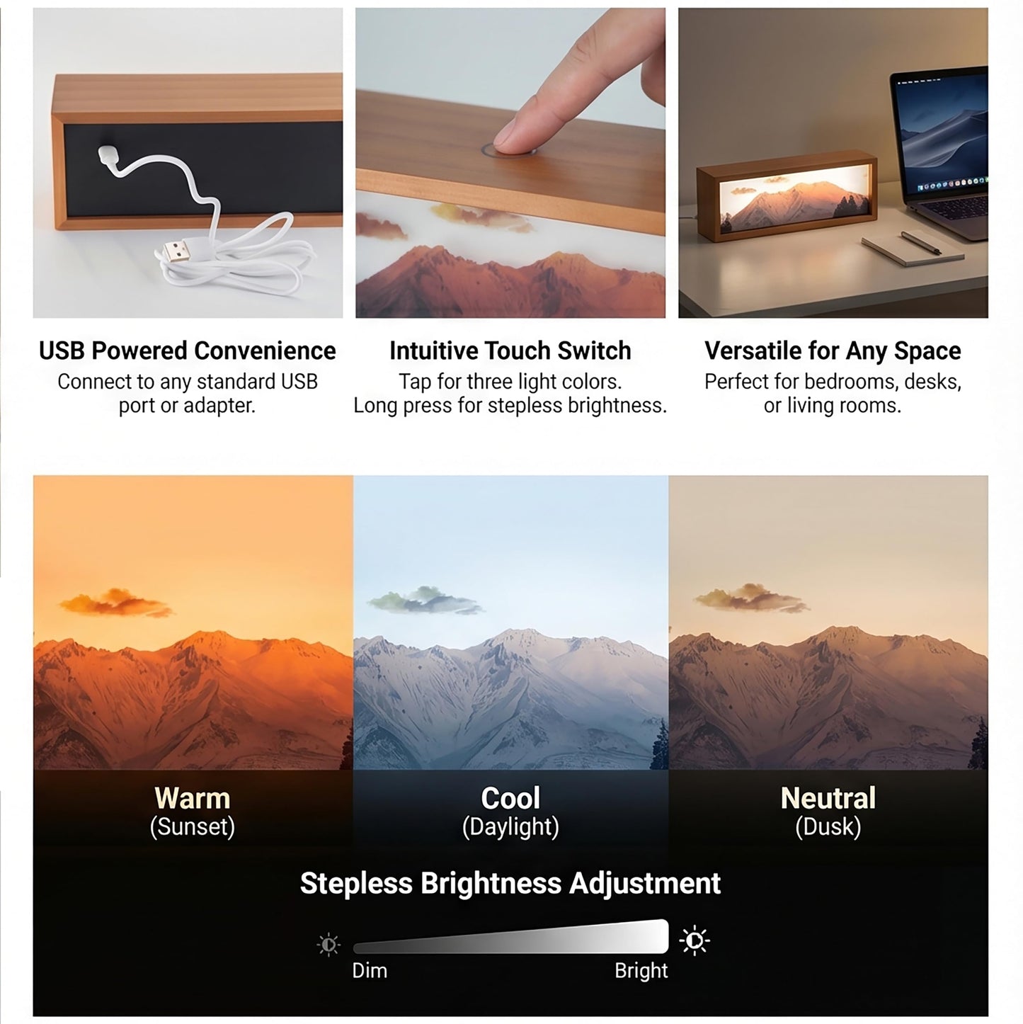 Homsewit Sunset on Shasta Led Light Box 3 Layers of Acrylic Light Box Handmade Table Lamp for Room Decor Travel Gift (Sunset on Shasta)