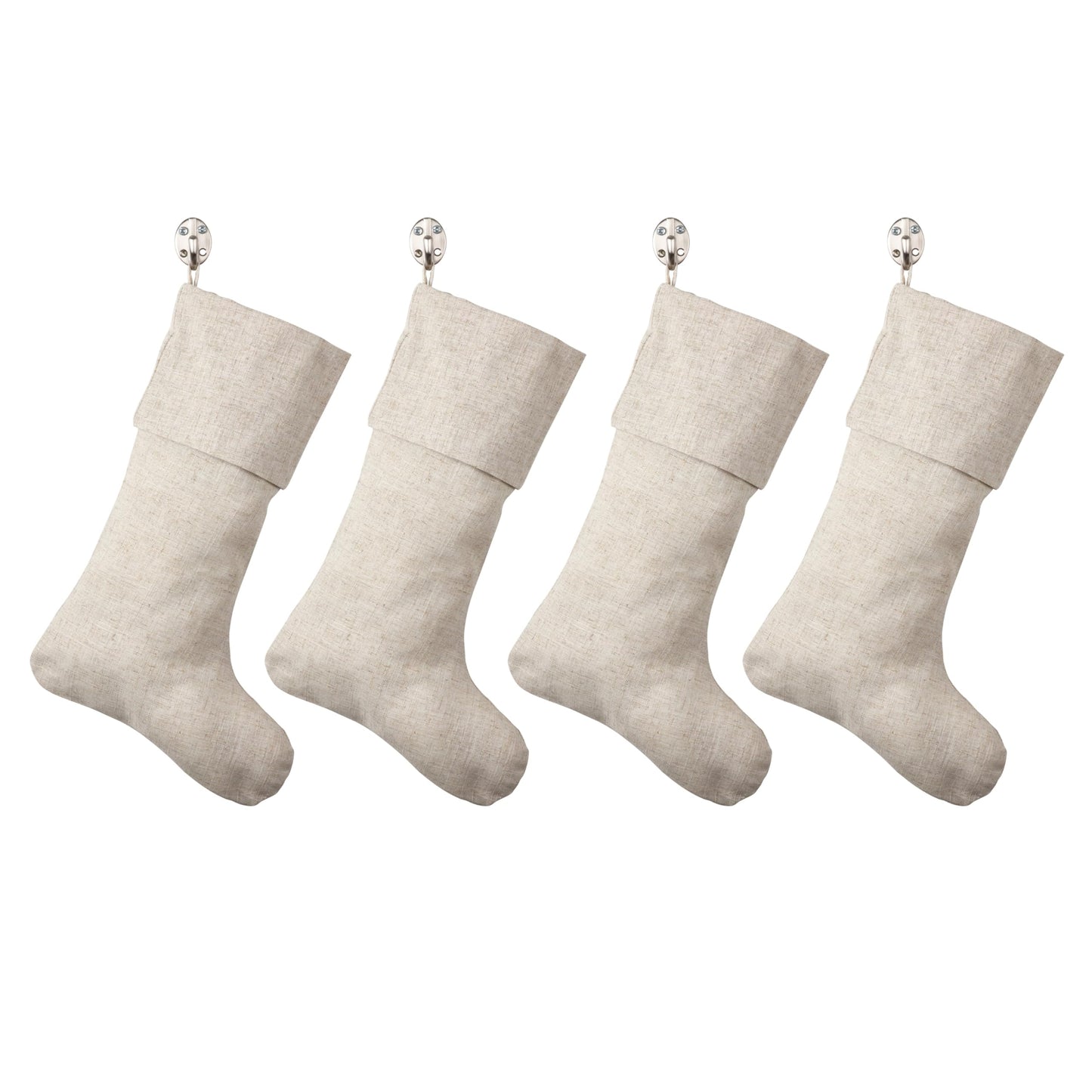 SARO LIFESTYLE 7"x15" Linen Christmas Stocking – Toscana Collection – Natural Solid Edge –– Classic Holiday Farmhouse Décor