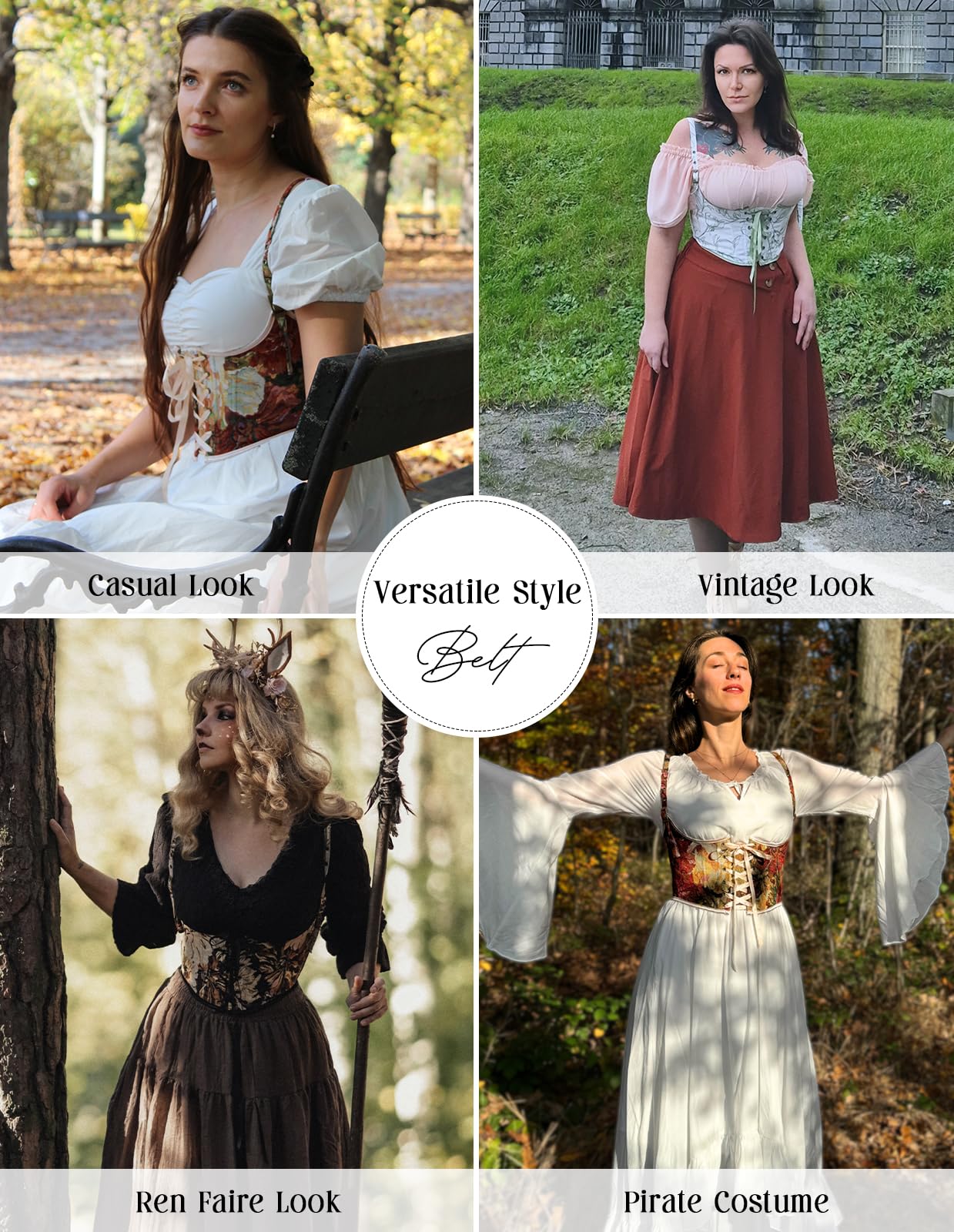 Scarlet Darkness Corset Belt for Women Renaissance Underbust Corset Floral Lace Up Boned Waist Belts Gold 16
