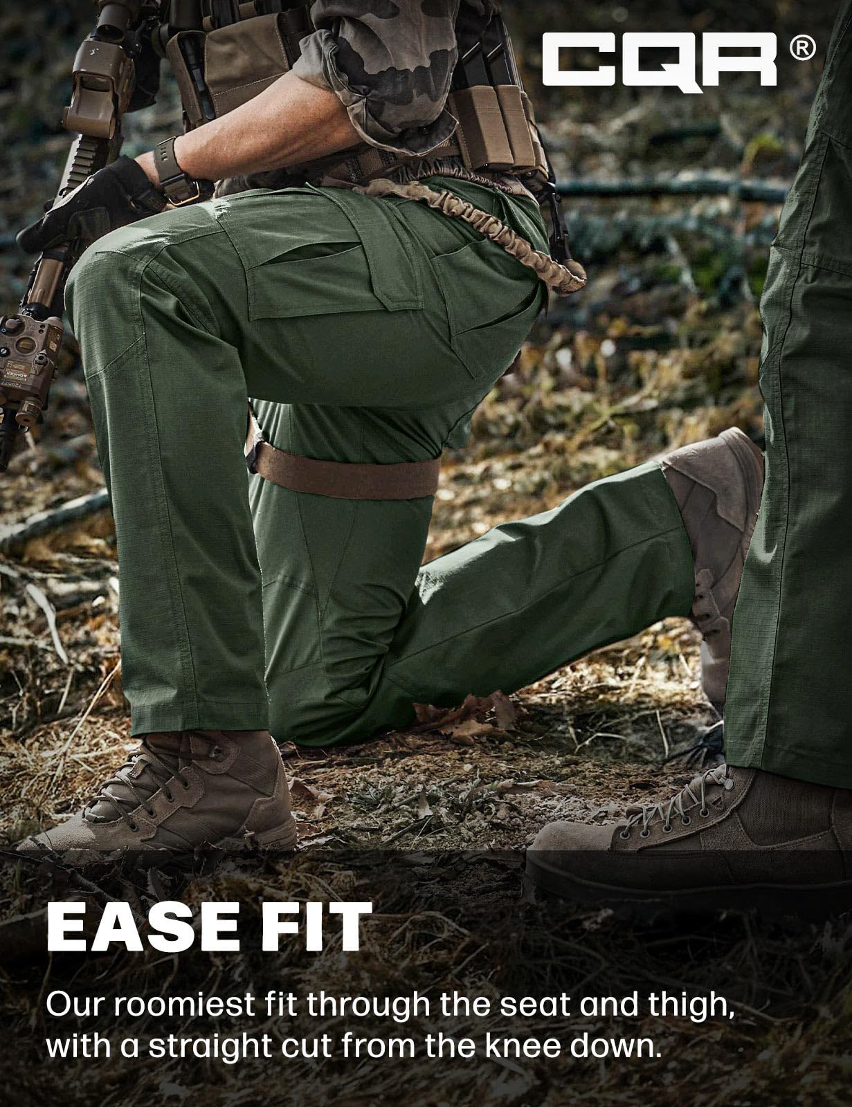CQR Men's Tactical Pants, Water Resistant Ripstop Cargo Pants, Lightweight EDC Work Hiking Pants, Outdoor Apparel, Raider Green Kelp, 38W x 34L