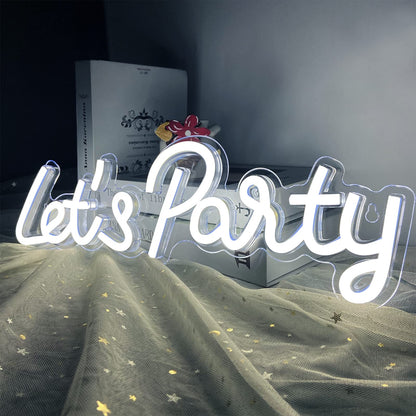 Let's Party Neon Sign, LED Neon Lights for Bedroom Wall Decor, Art Decorative Lights for Bachelorette Party, Engagement Party, Birthday Party, Living Room, Gamer Room Decor Aesthetic (Warm White)