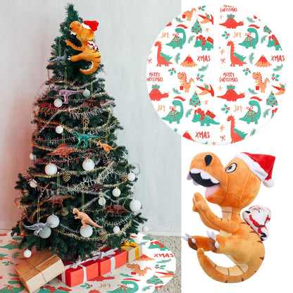 Leyndo 26 Pcs Christmas Tree Topper Ornaments Set Santa Riding Dinosaur Topper 24 Pcs Dinosaur Ornaments 30'' Xmas Tree Skirt