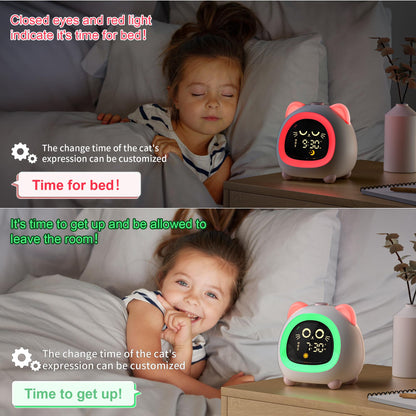 ANALOI Alarm Clock for Kids, Ok to Wake Clock for Kids with Eye Protection Sleep Training Auto Off Feature 10 Night Light Dual Alarm for Bedroom, Kids Alarm Clock Pink Cat Gifts for Girls