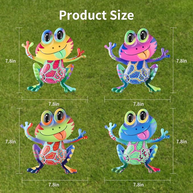 Metal Frog Wall Decor, 4Pcs Frog Iron Wall Art Sculptures Art Frogs Wall Hanging Sculpture Decoration. Outdoor Fence Art for Home Garden, Fence, Patio, Yard, Bedroom Outside Gifts for Adults
