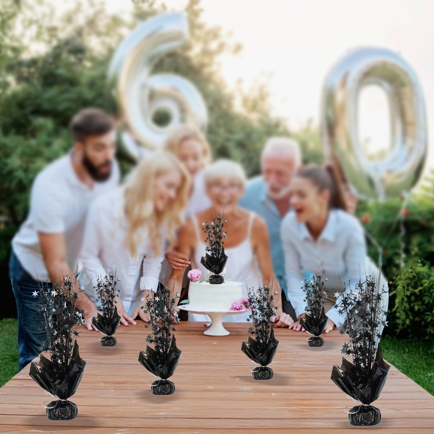 Gyufise 6 Pack Metallic Foil Spray Centerpiece Star Table Decoration Burst Table Centerpieces Table Decor for Birthday Wedding Anniversary Graduation Holiday Party Supplies Black