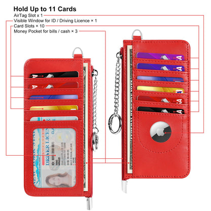 EcoVision RFID Blocking Slim Credit Card Holder Wallet with Zipper Money Pocket & Keychain, Slim Airtag Wallet for Men Women