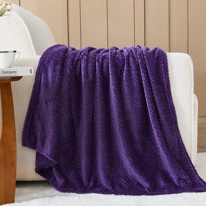 NEWCOSPLAY Super Soft Queen Blanket Dark Purple Premium Silky Flannel Fleece Leaves Pattern Lightweight Bed Blanket All Season Use (Dark Purple, Queen(90"x90"))