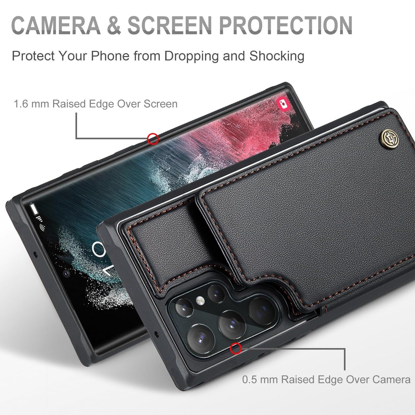 Vinich for Samsung Galaxy S22 Ultra Wallet Case with Card Holder, RFID Blocking Credit Slots Kickstand Shockproof Phone Cover Fit for Galaxy S22 Ultra 6.8" Black