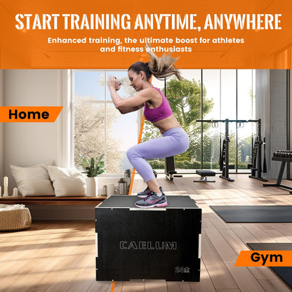 CAELUM 3-in-1 Wooden Plyo Box – 400lbs Heavy-Duty Jump Box for Home & Gym, Non-Slip Plyometric Box for Step-Ups, Squats & Strength Training