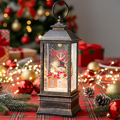 Christmas Snow Globe Water Glittering Farm Snowman with Music & Timer, USB Lined/Battery Operated Lighted Lantern for Christmas Festival Decoration Gifts