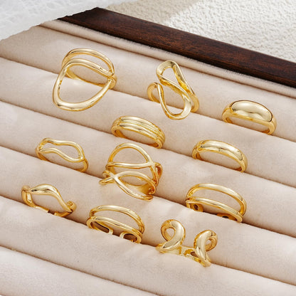 FAXHION 12PCS Gold Stackable Rings Set for Women, 18K Gold Plated Open Stacking Knuckle Ring, Adjustable Chunky Signet Band Statement Ring for Gift