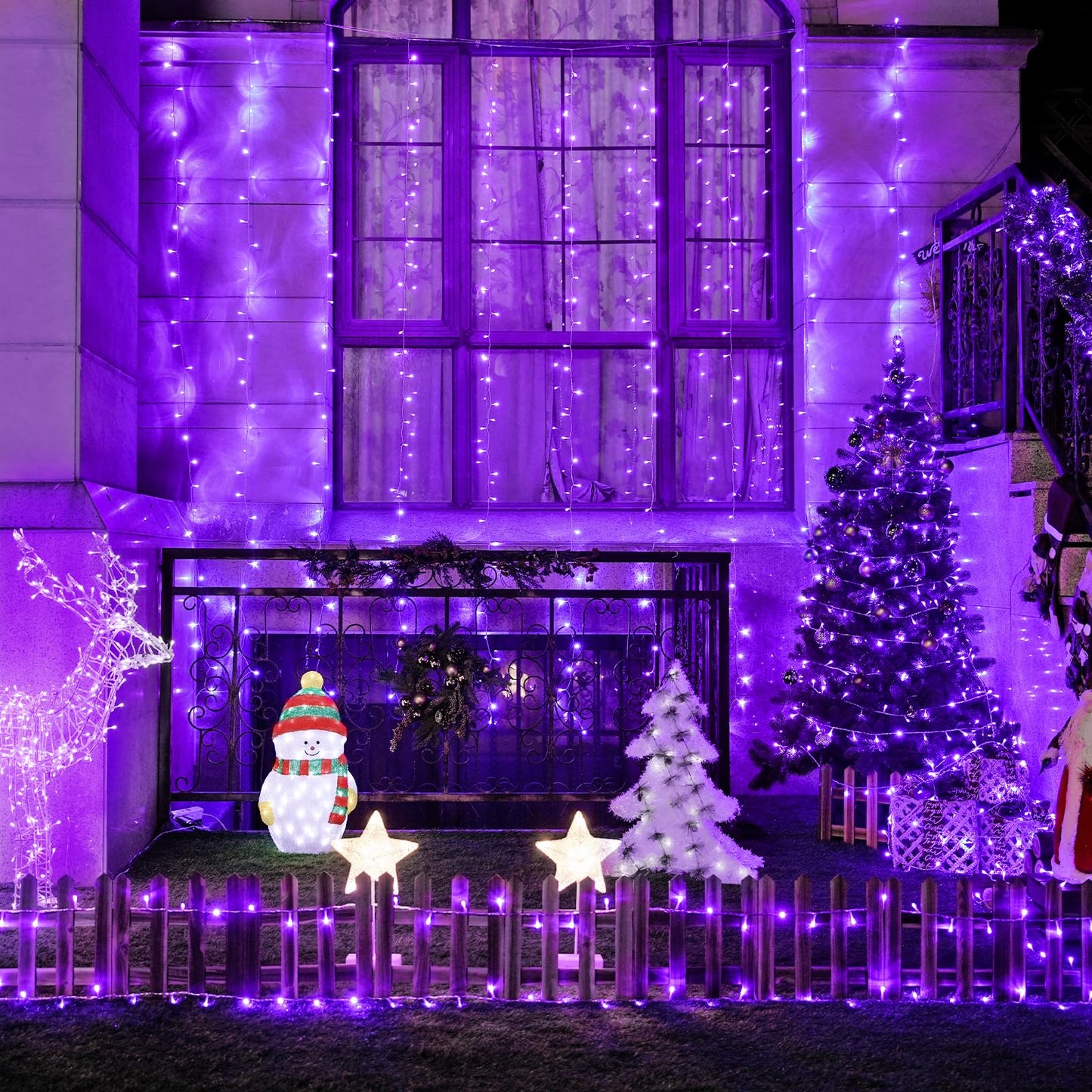 JMEXSUSS 300LED Purple Halloween Lights with Remote, 9.8x9.8ft Curtain Lights Plug in, 8 Modes Hanging String Lights for Indoor, Outdoor, Bedroom, Window, Party, Backdrop, Xmas, Halloween Decorations