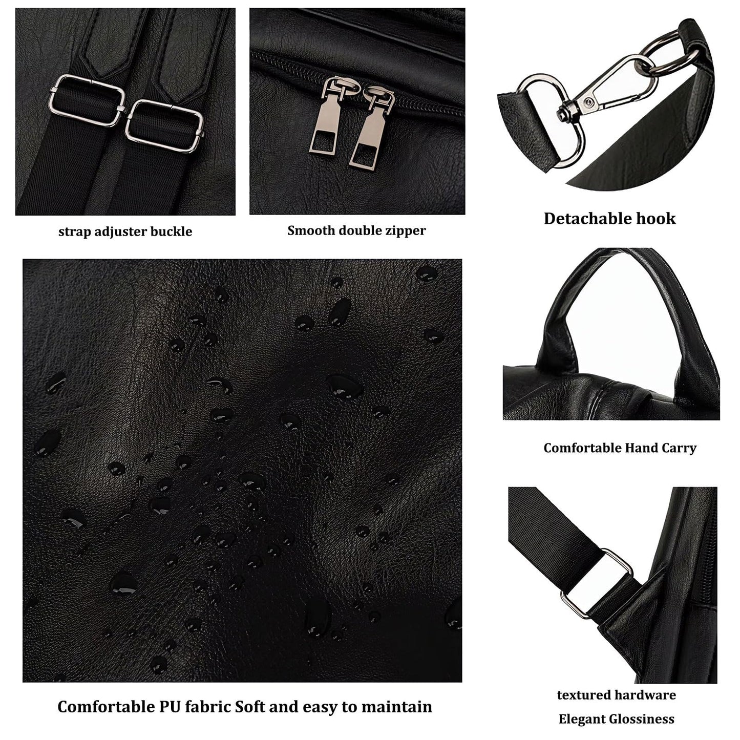 LY&SQ Women Anti-theft Backpack Purse, PU Leather Travel Rucksack Fashion Multipurpose Handbag Ladies Daily Work Shoulder Bags(Black)