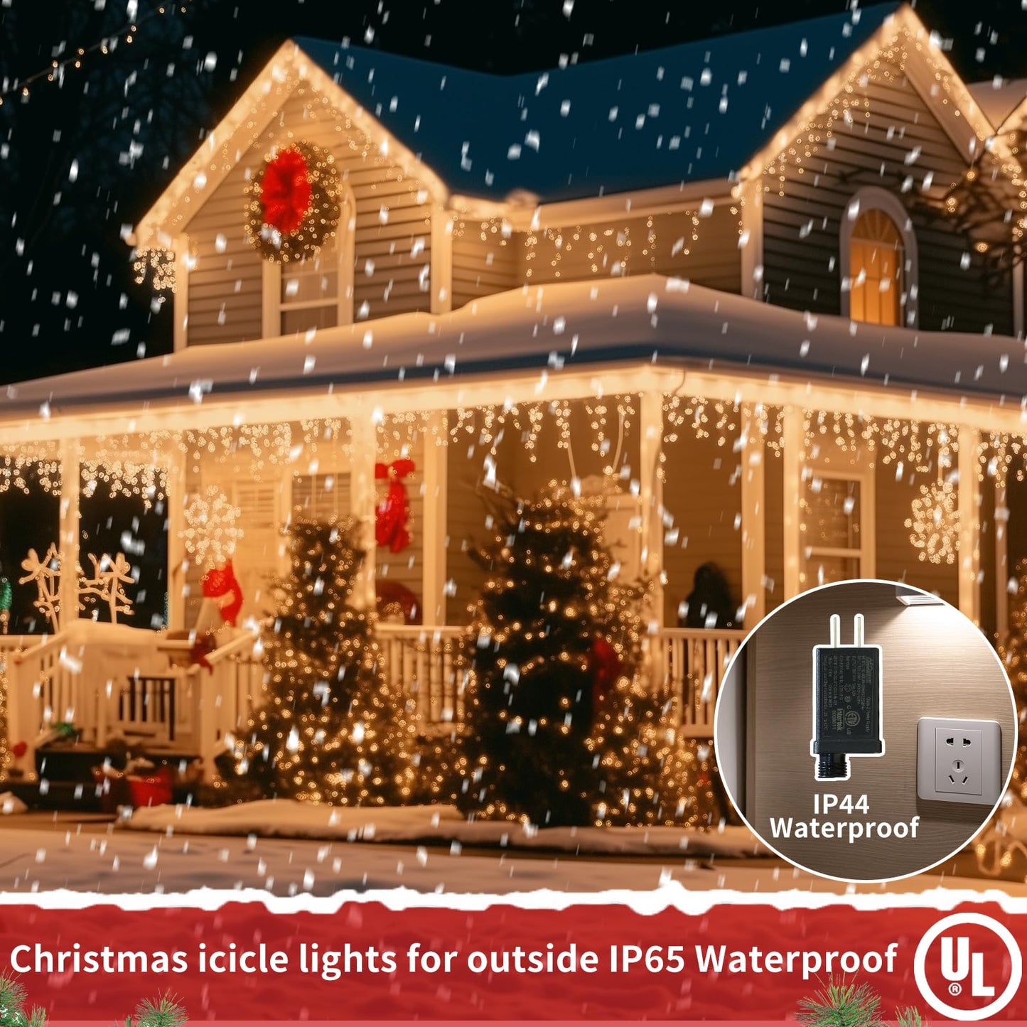 Ryblgled Plug-in Icicle Christmas Lights Waterproof - 65Ft 506 LED Icicle Lights for Outside Decorations with Remote, Warm White Icicle String Lights for Outdoor Indoor House Balcony Decor