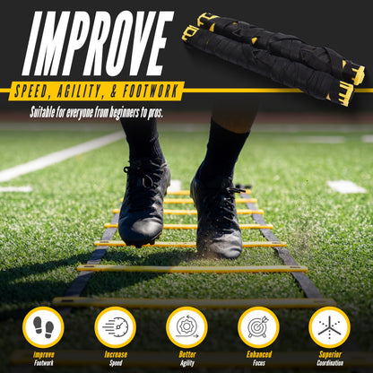 Venmark Agility Ladder, 2 Pack - Exercise and Training Ladder Set with Ground Stakes for Football, Soccer, Tennis, and More - Improves Speed & Fitness - Complete with Carrying Bag