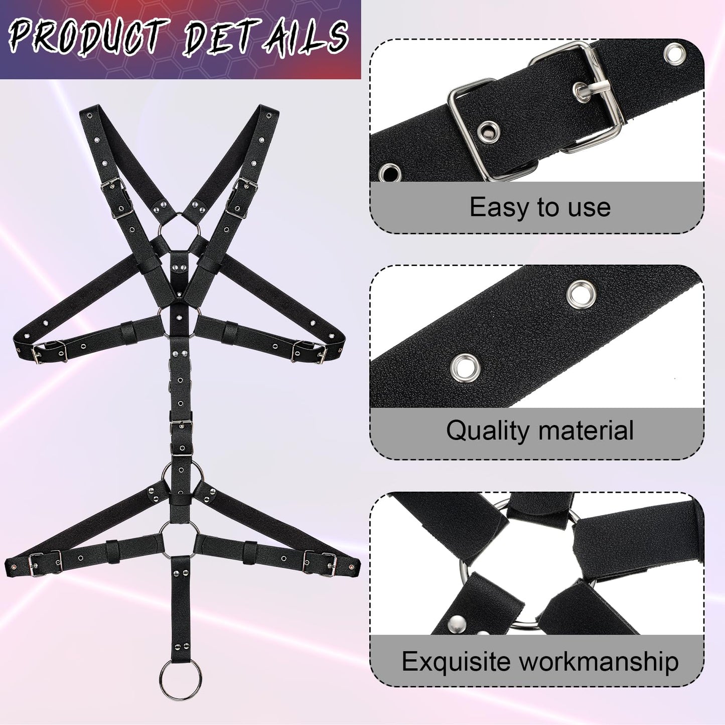 Tisancy Men's Chest Harness Belt Adjustable Buckle Chest PU Leather Male Harness Secure Fastening for Men's Costumes Clothes(Body Style)
