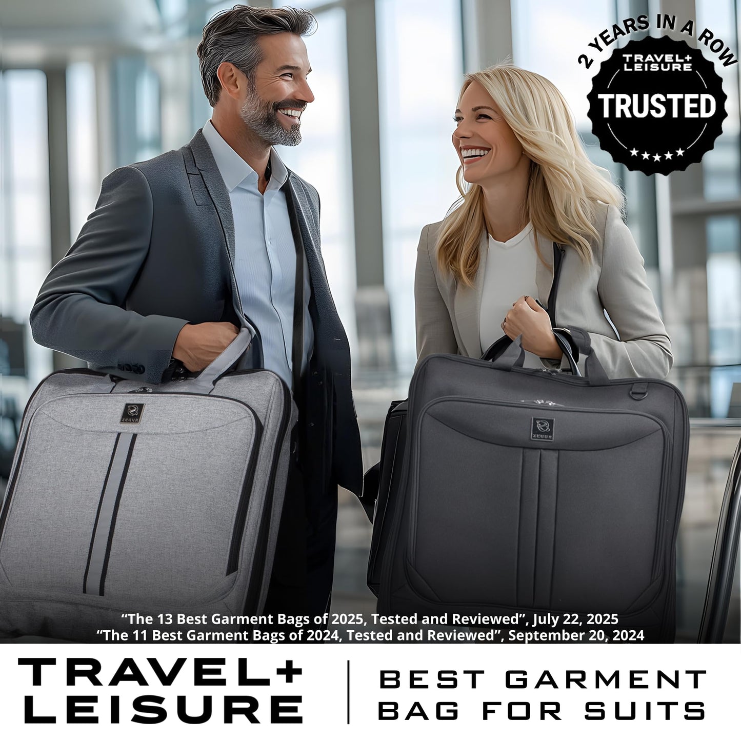 ZEGUR Premium Suit Garment Bag Carry On - Hangs 4 Suits - Travel & Business with Shoulder Strap and Laptop Compartment
