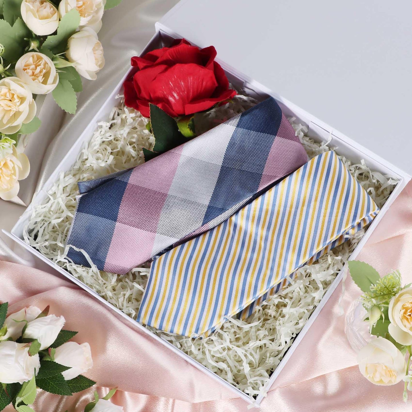 LFBOX White Gift Box with Ribbon Magnetic Lids 10.2x9x3.74 in, Christmas Gift Boxes Bridesmaid Groomsman Proposal Boxes, Wedding Storage Box 2 Pack