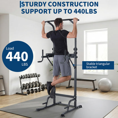 COZONY Adjustable Power Tower Pull Up & Dip Station – Multifunction Strength Training Equipment – 880LBS Capacity – Space-Saving Standalone Chin Up Bar – Black Color