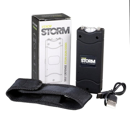 Vexor Storm Mini S1001 Personal Safety Device - Compact Rechargeable with LED Light - USB Charging - Pocket Size - Safety Lock - Includes Training Guide, Steel Gray