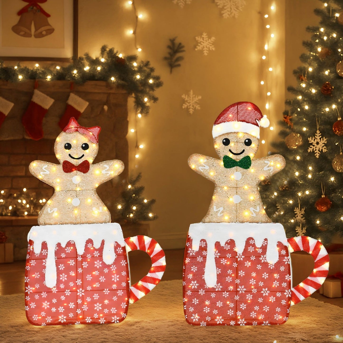 VELTENOVAIRE 42"H Lighted Christmas Yard Decoration 2pcs Light Up Gingerbread Man Couple Christmas Outdoor Decorations Sign Waterproof for Xmas Winter Holiday Garden Lawn Outside Indoor Decor Display