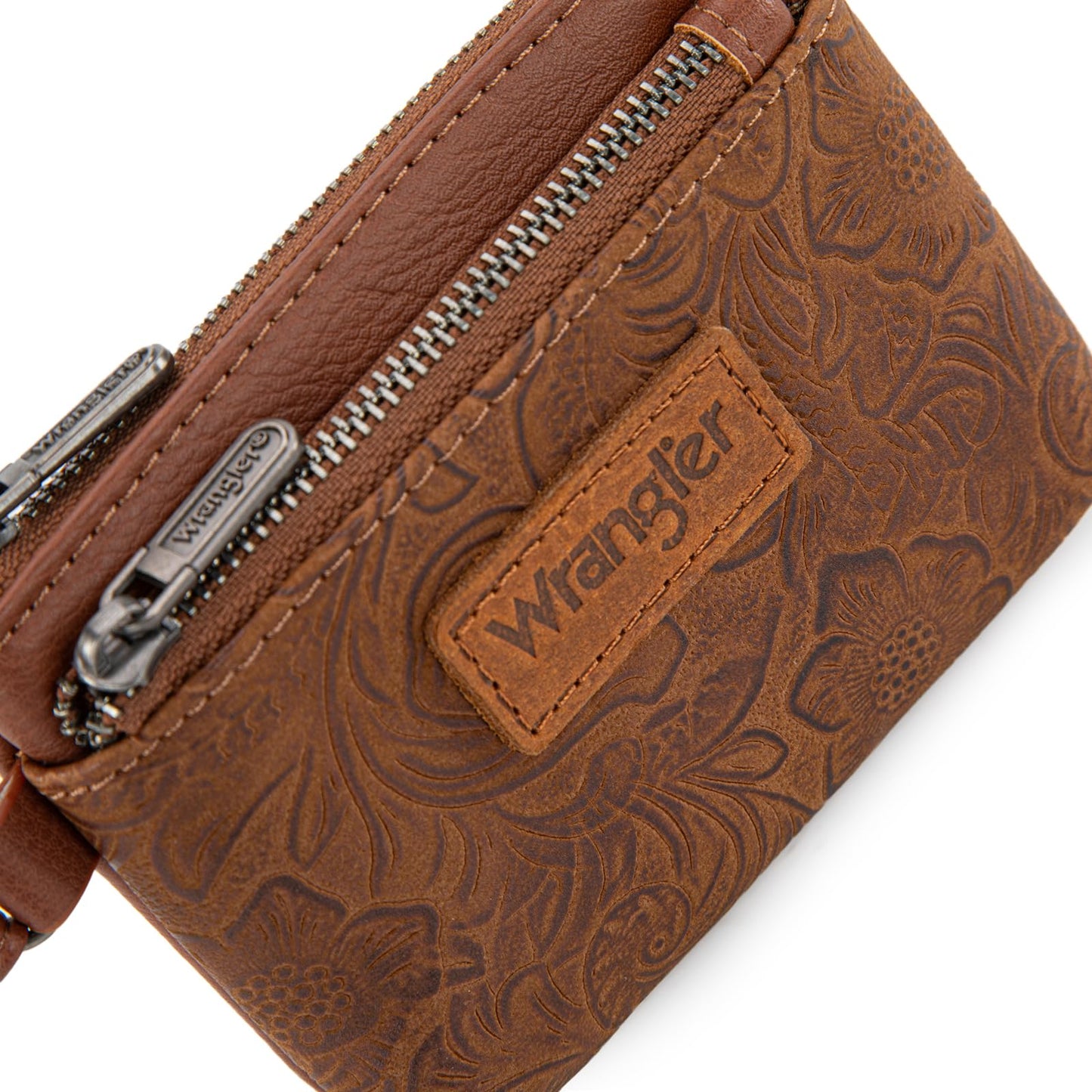 Wrangler Coin Purse for Women RFID-blocking Floral Embossed Change Pouch Wristlet Wallet Lightweight Portable Wallets Brown