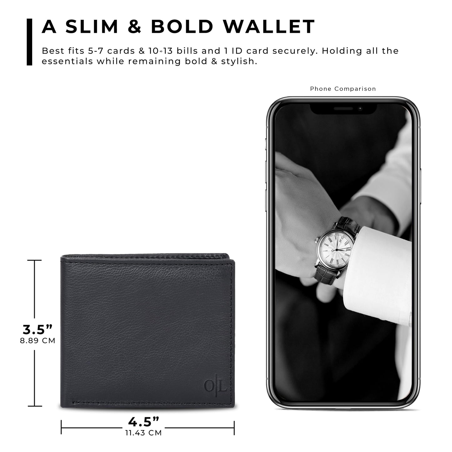Oak Leathers Slim Leather Wallet for Men - RFID Wallets 6 Credit Card Holder Ultra Thin Gift for Mens, Front Pocket Minimalist Design (Nappa Black)