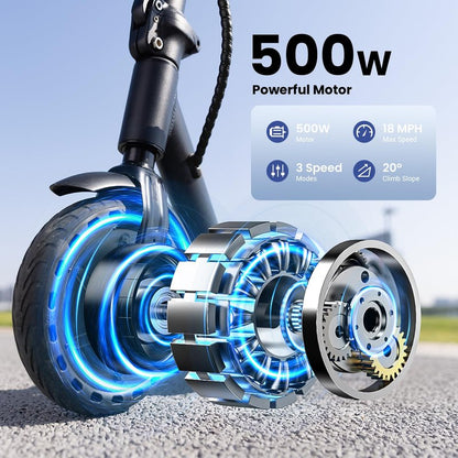 WAWSCOTE Electric Scooters - Electric Scooter for Adults, 500W Peak Motor, 18 Max MPH, 21 Miles Range, APP Control, Lightweight Foldable E-Scooter